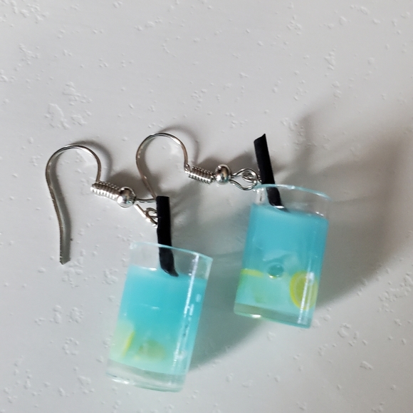 Blue drink with lemon slices Dangle Earrings - Picture 5 of 9